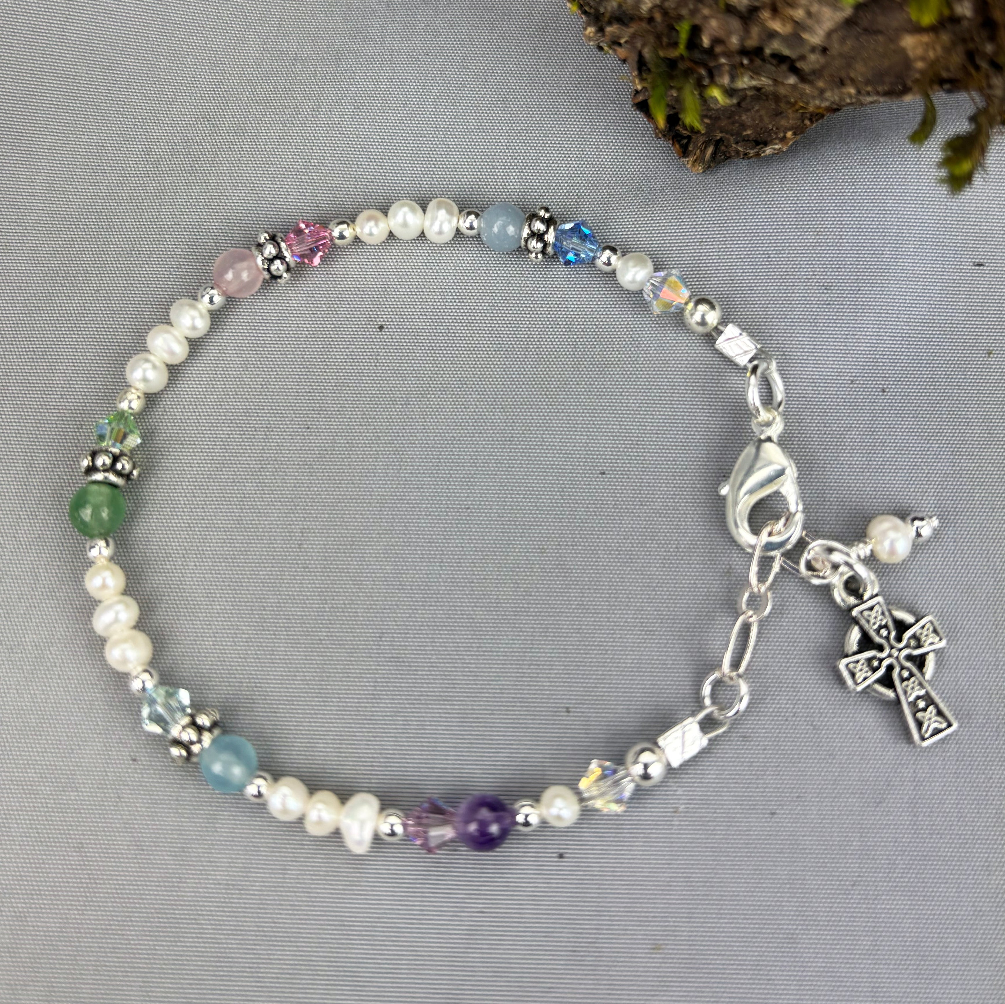Girl's 1st Holy Communion Pearls and Gemstones Blessings Bracelet