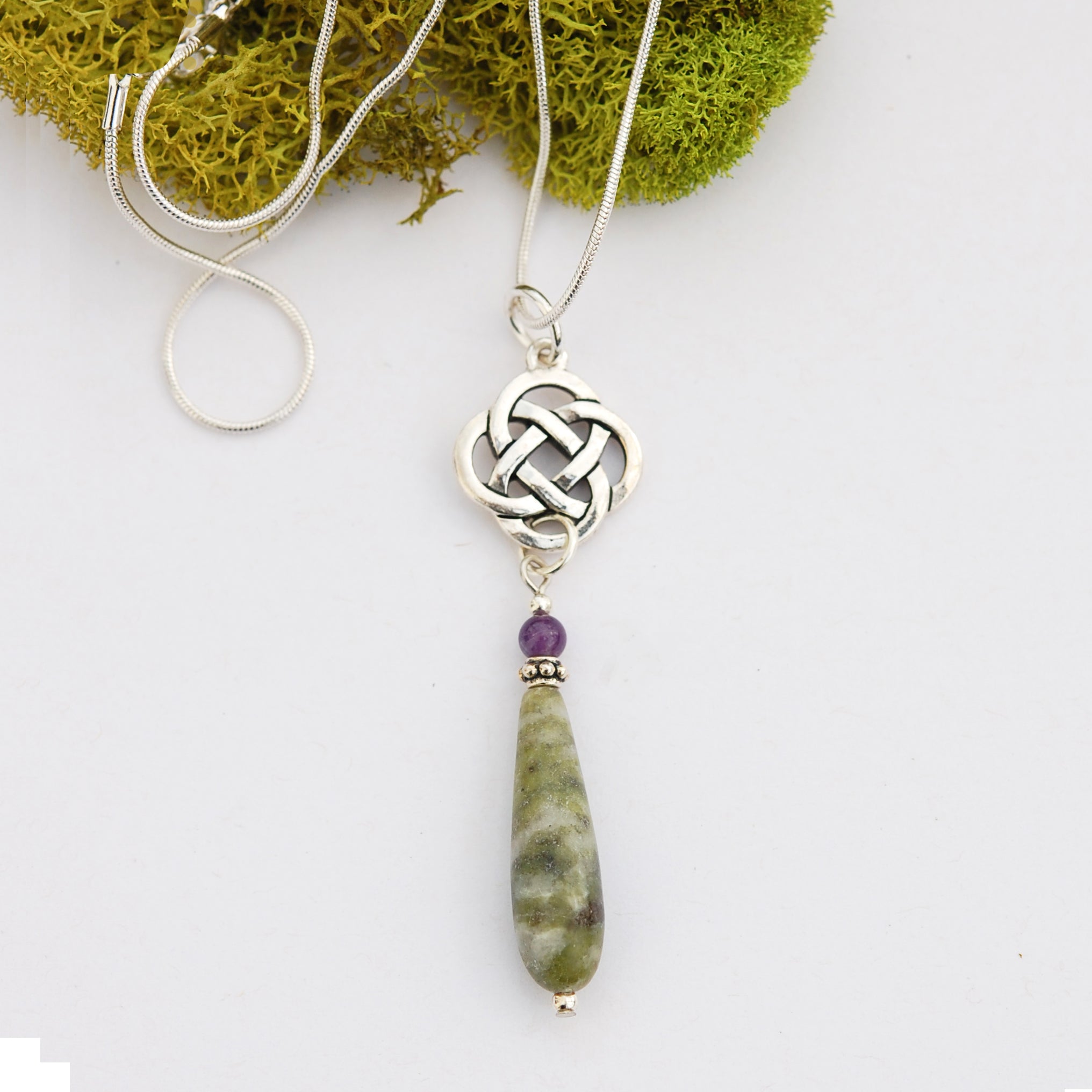 Connemara Marble Teardrop with Amethyst Pendant