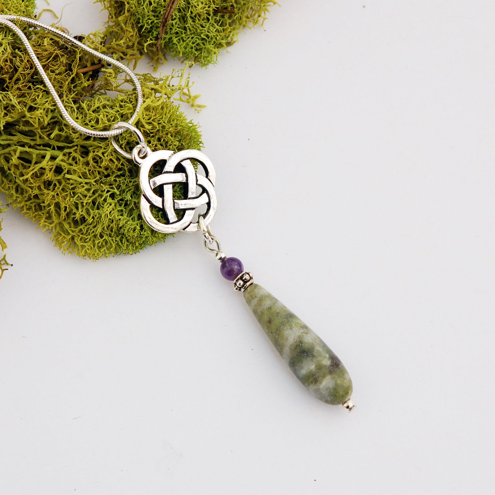 Connemara Marble Teardrop with Amethyst Pendant