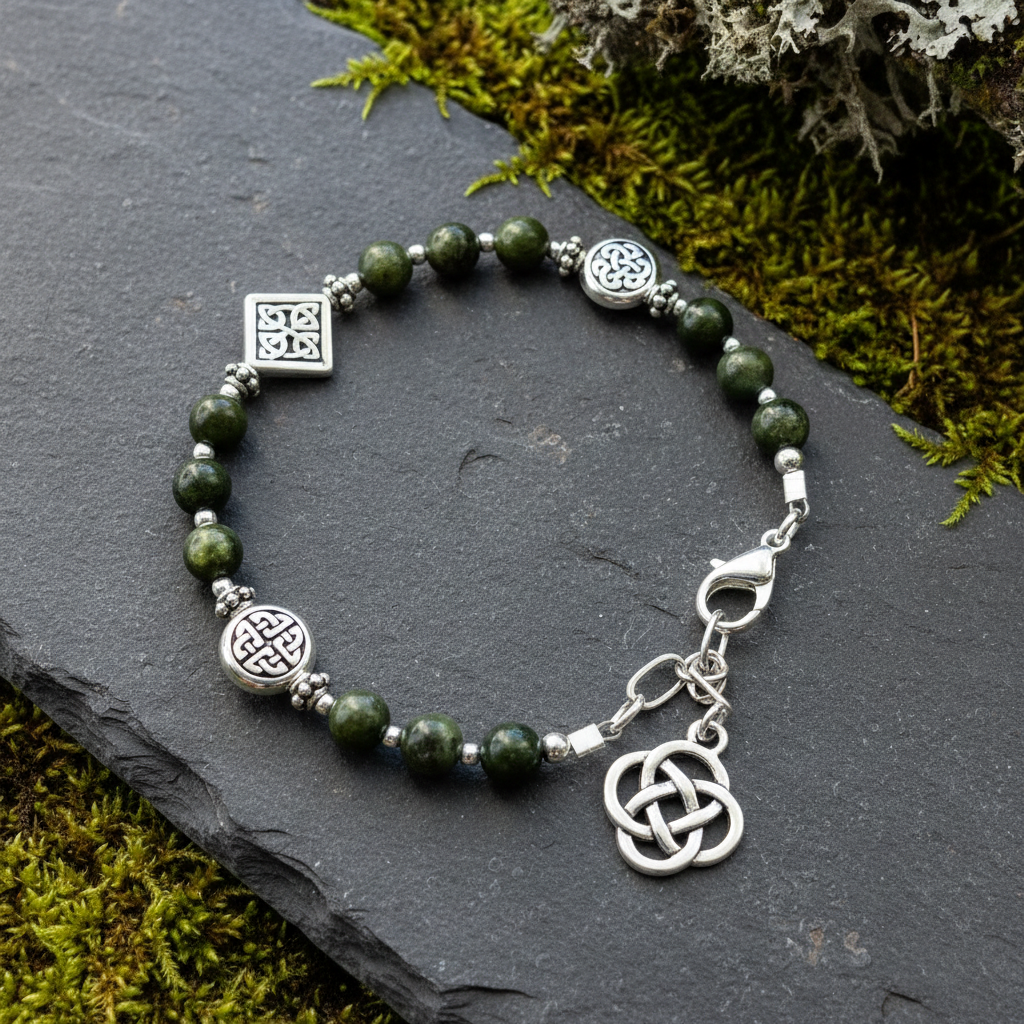 Three Celtic Knots Connemara Marble Bracelet