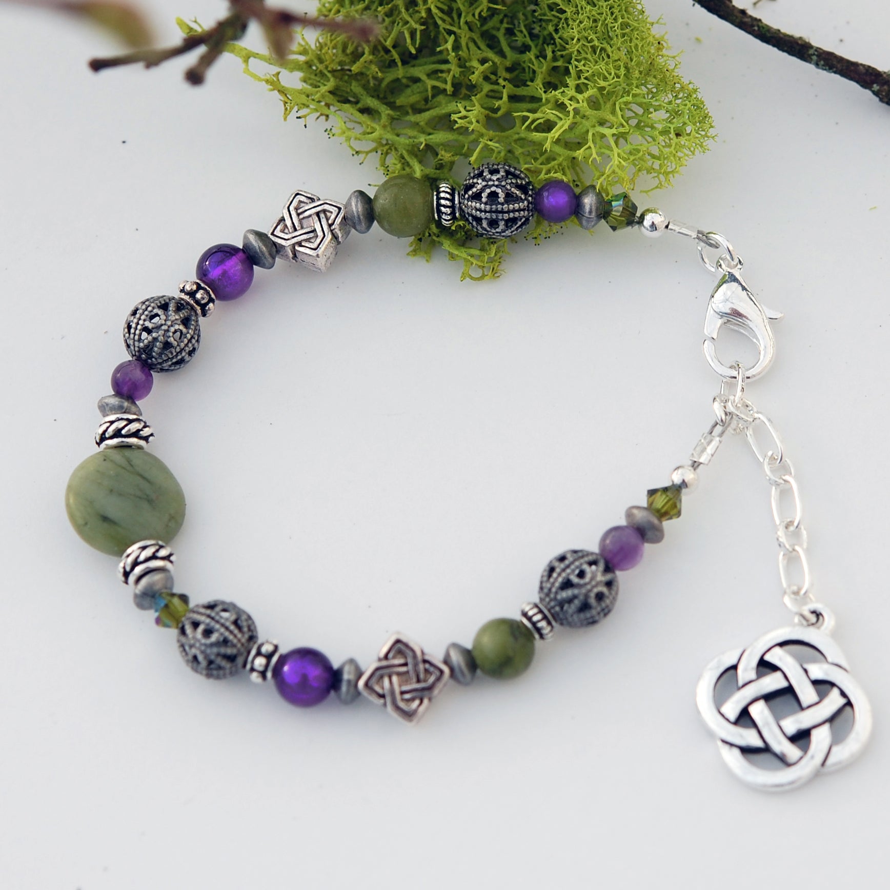 Button Connemara Marble and Amethyst with Filagree Details Bracelet