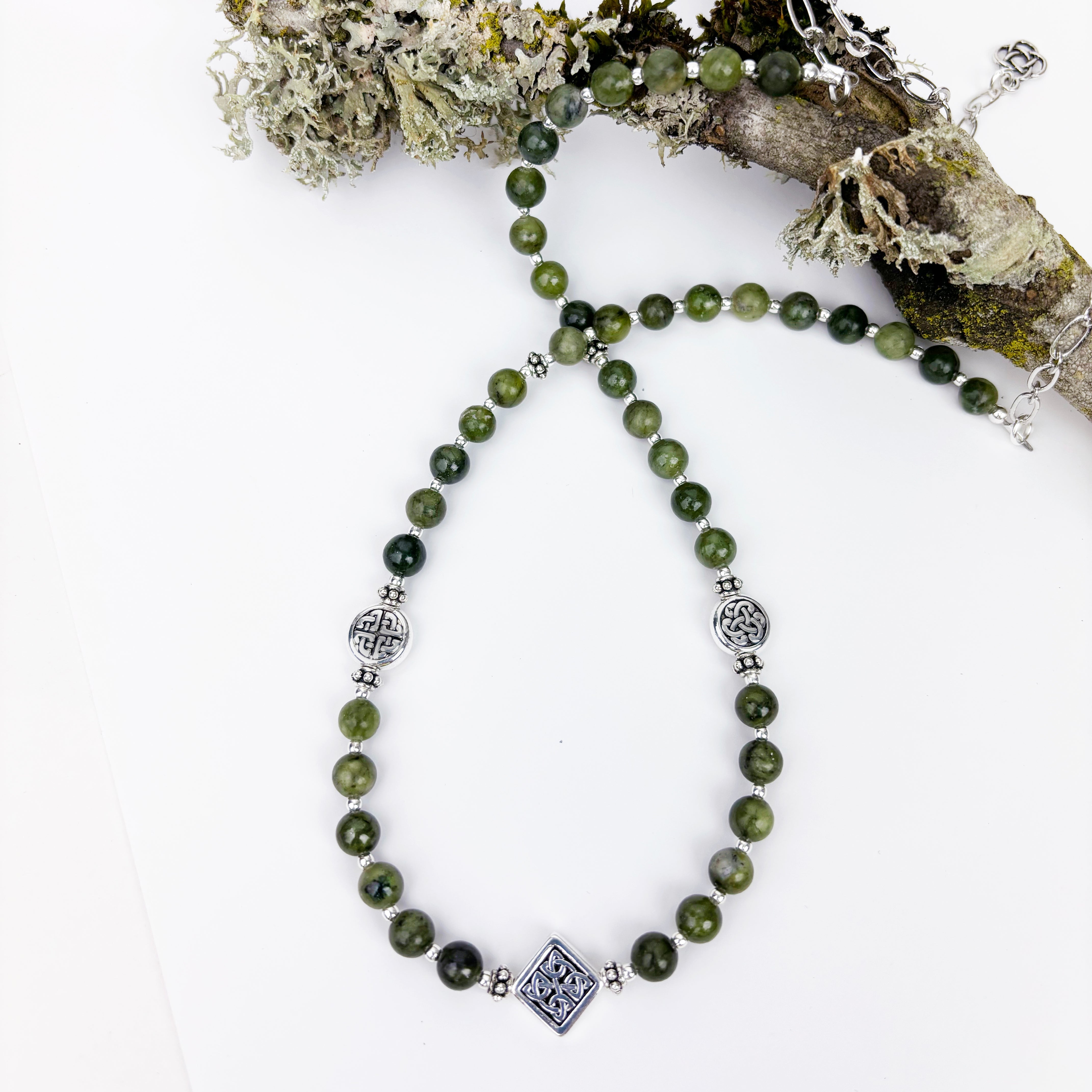 Three Celtic Knot Connemara Marble Necklace
