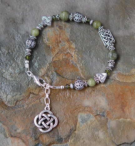 Three Celtic Knot Connemara Marble Bracelet
