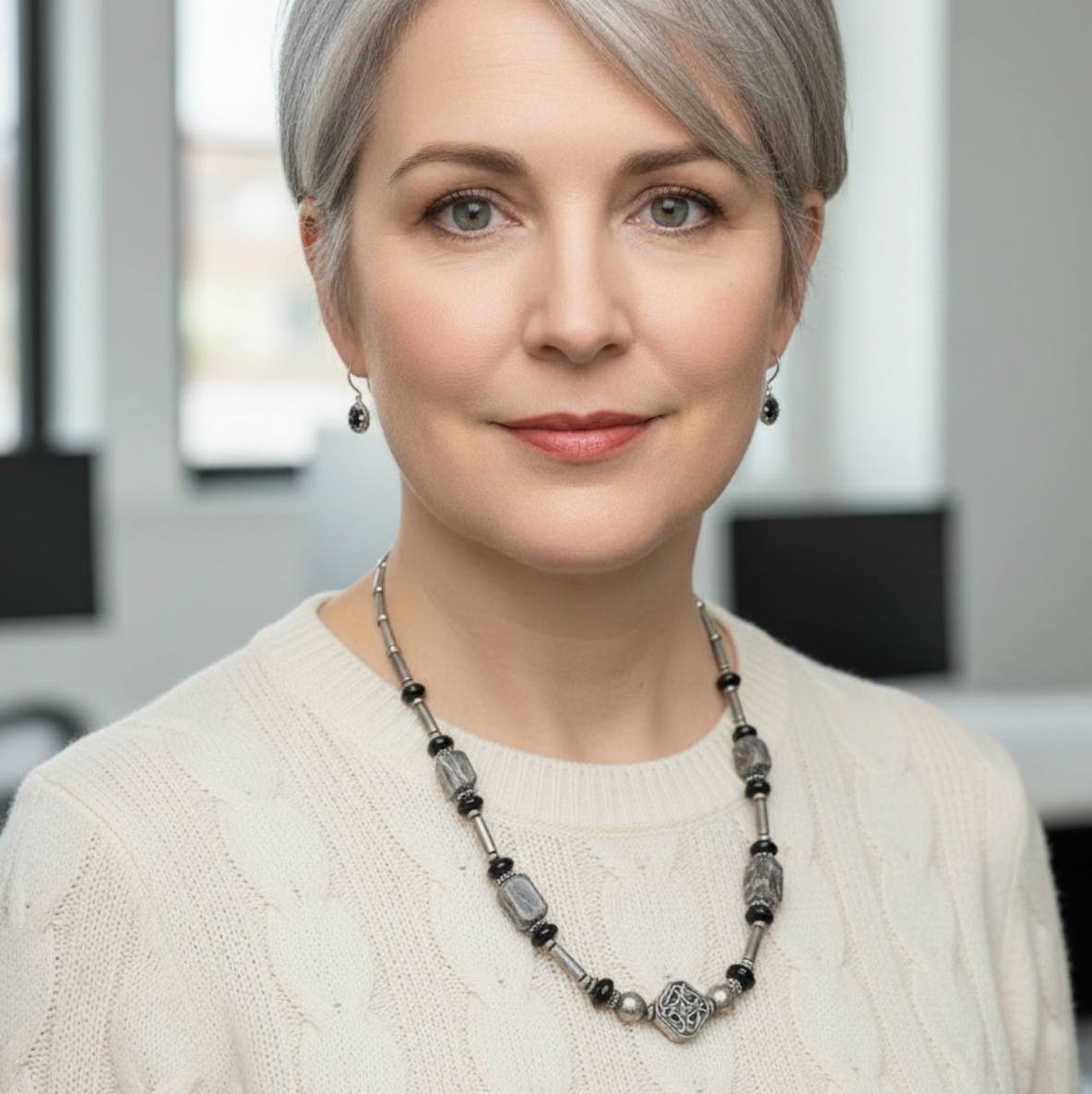 Black Onyx and Grey Stone Necklace