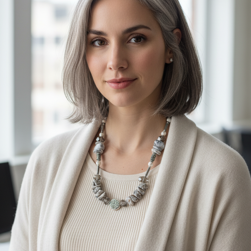 Smoky Quartz and Agate with Celtic Knot Necklace