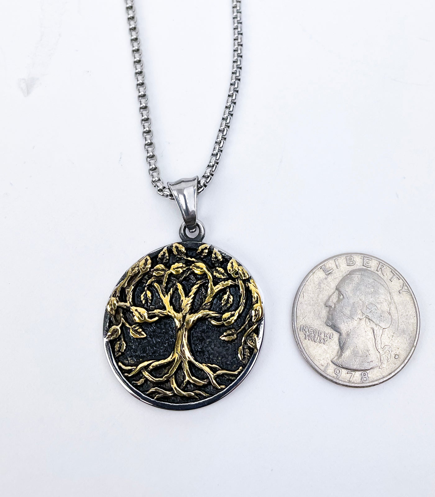 Tree of Life Stainless Steel Pendant with Gold Details