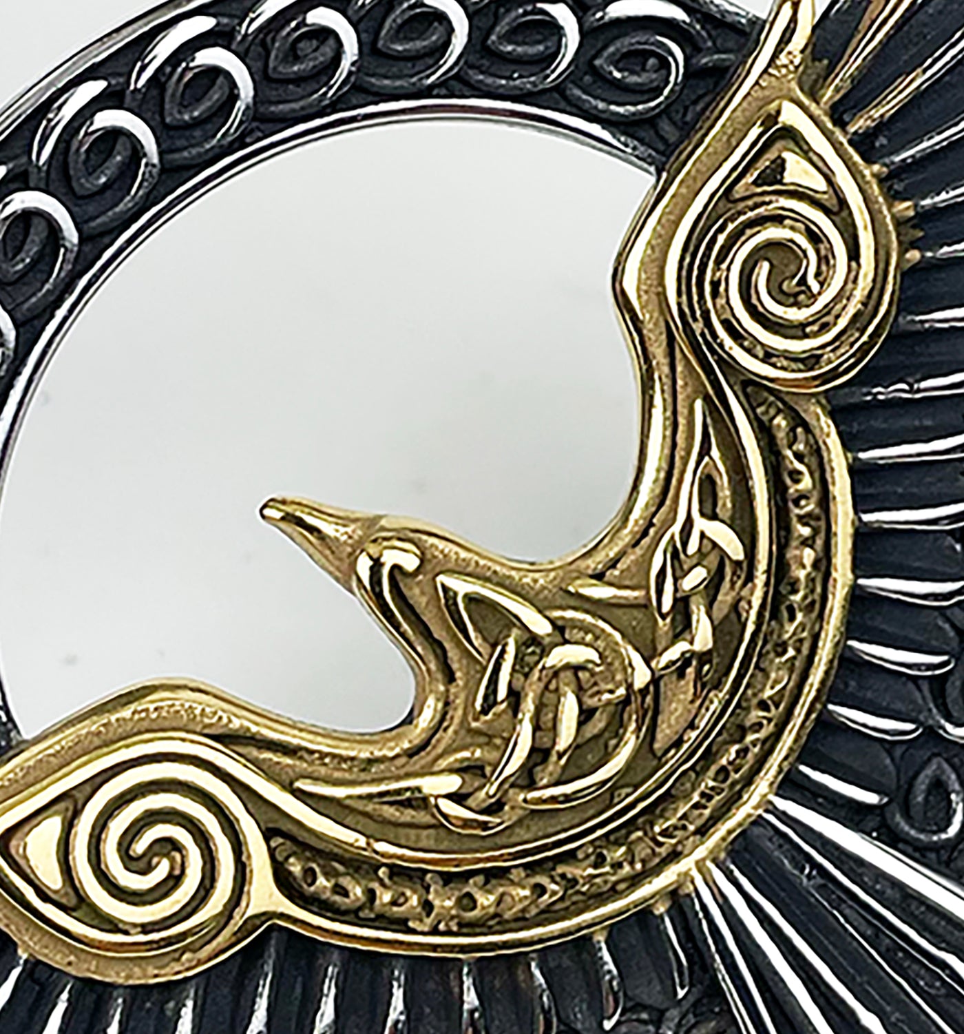 Mystical Golden Raven in Flight Stainless Steel Pendant