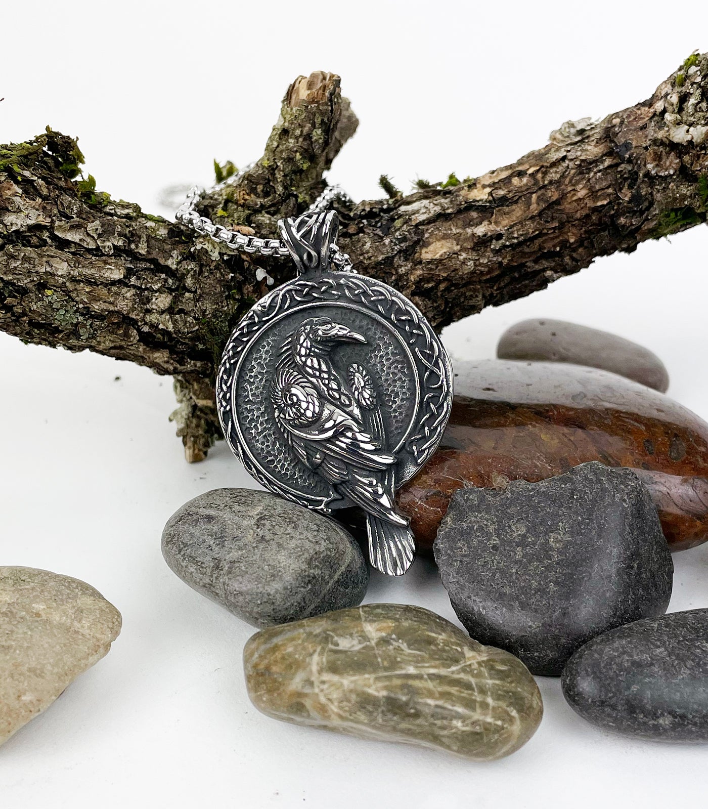 Raven Watching Stainless Steel Pendant