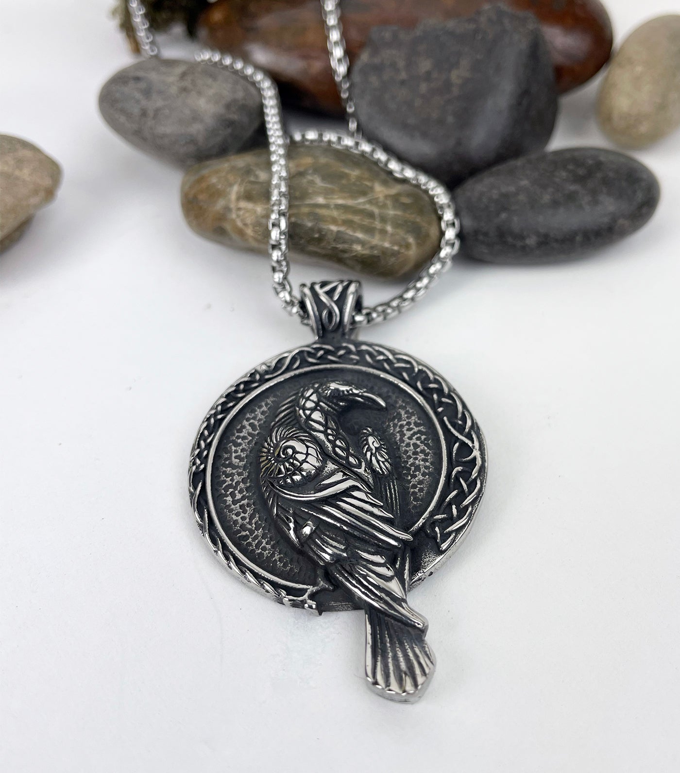 Raven Watching Stainless Steel Pendant