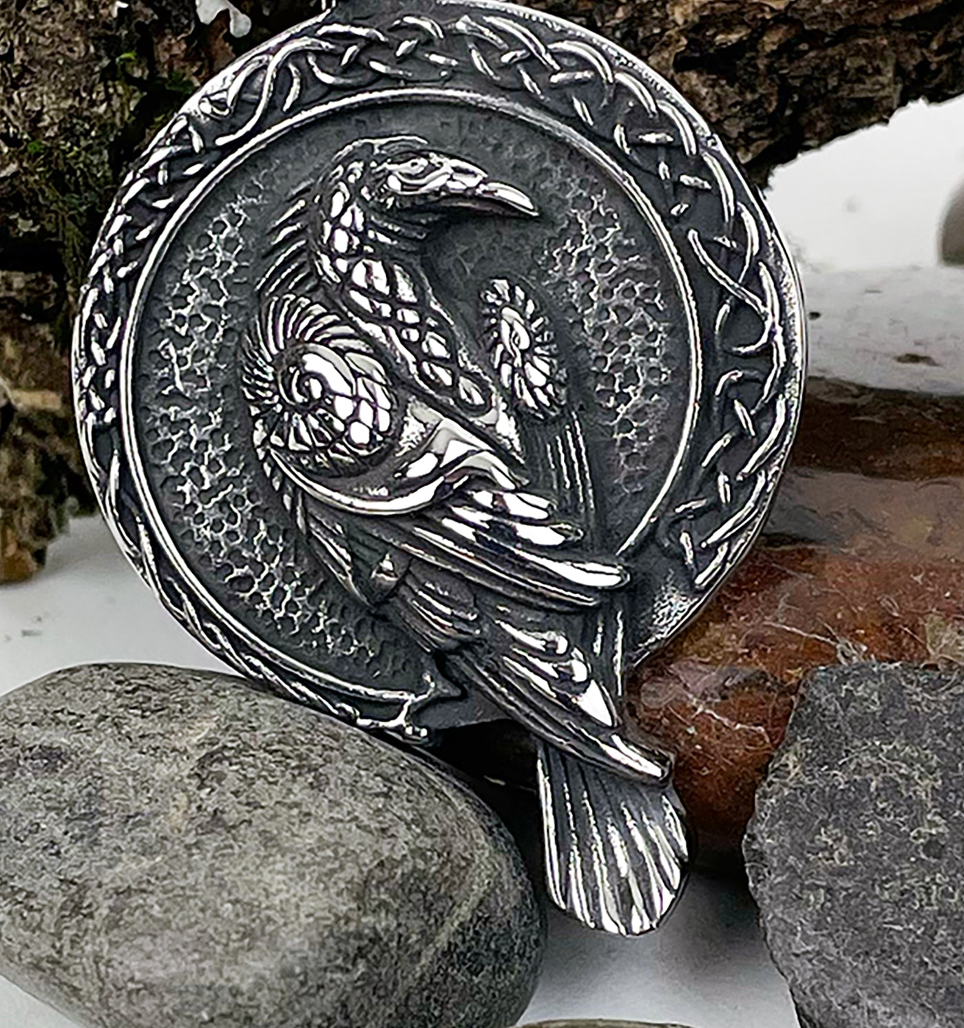 Raven Watching Stainless Steel Pendant