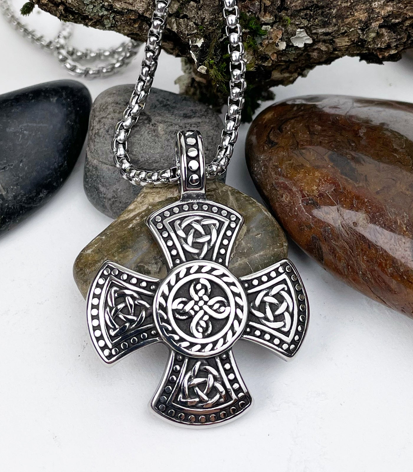 Celtic Cross with Trinity Knot Stainless Steel Pendant