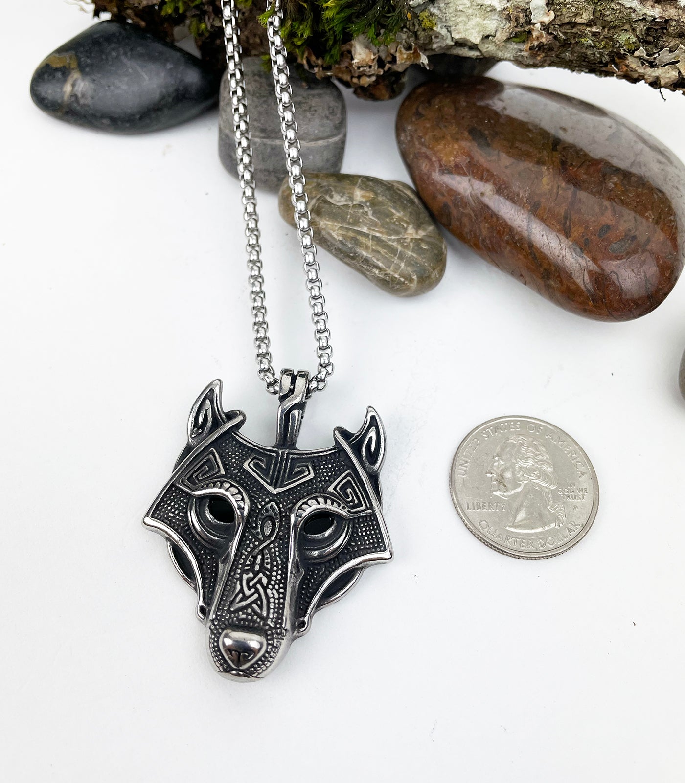 Celtic Wolf Head Stainless Steel Pendant