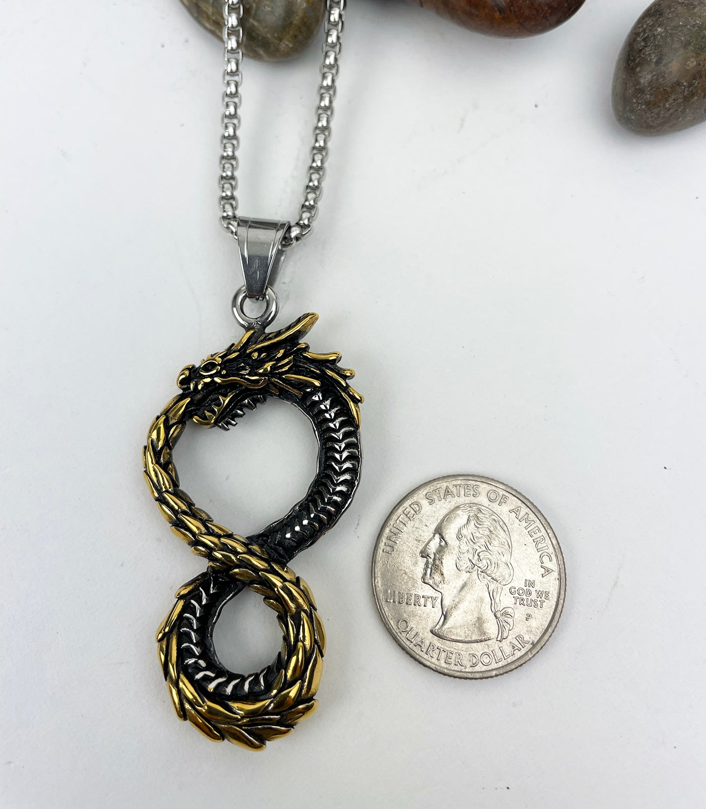 Celtic Eternity Dragon with Gold Details Stainless Steel Pendant