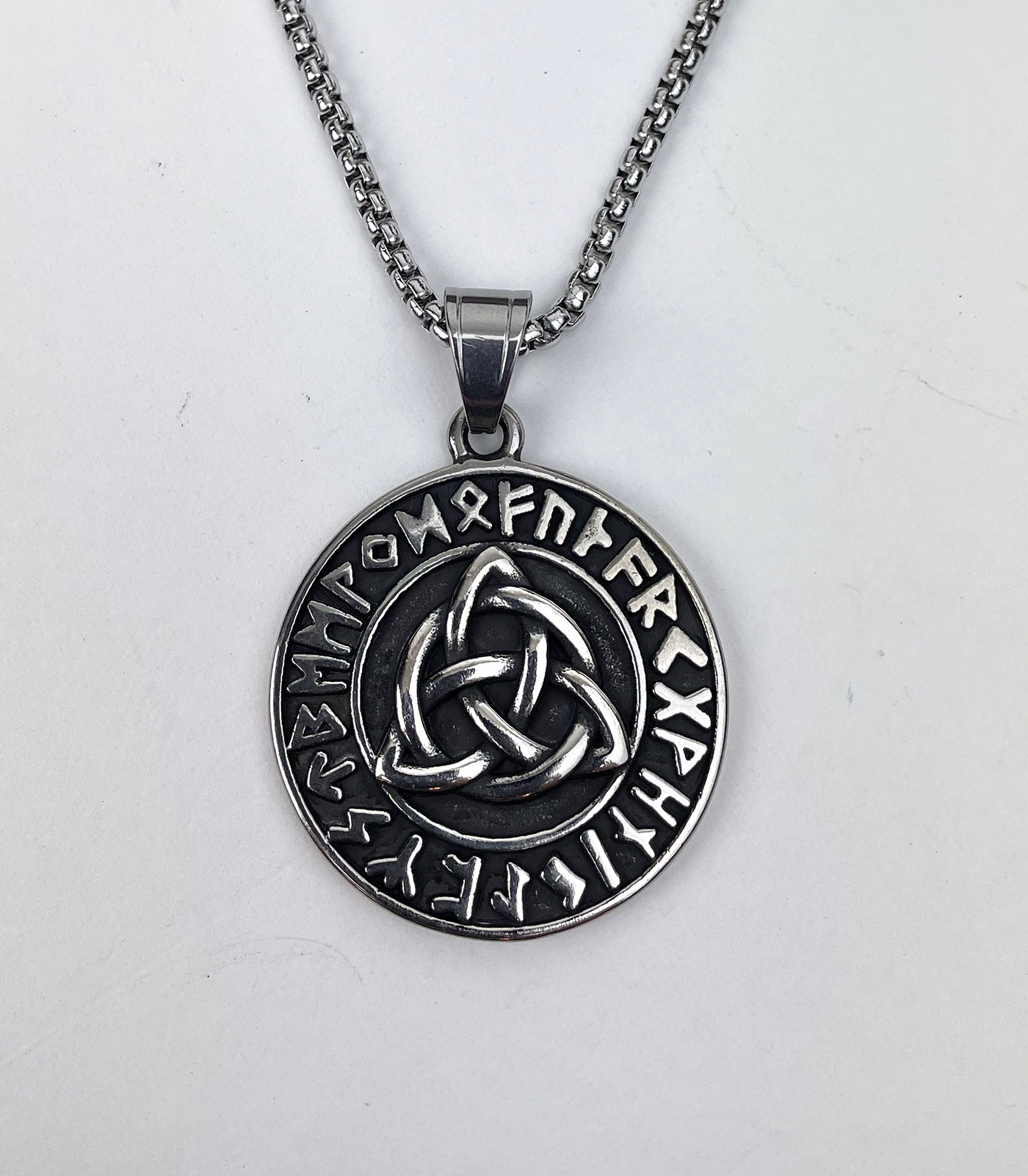 Triquetra Knot Circled by Rune Symbol Stainless Steel Pendant