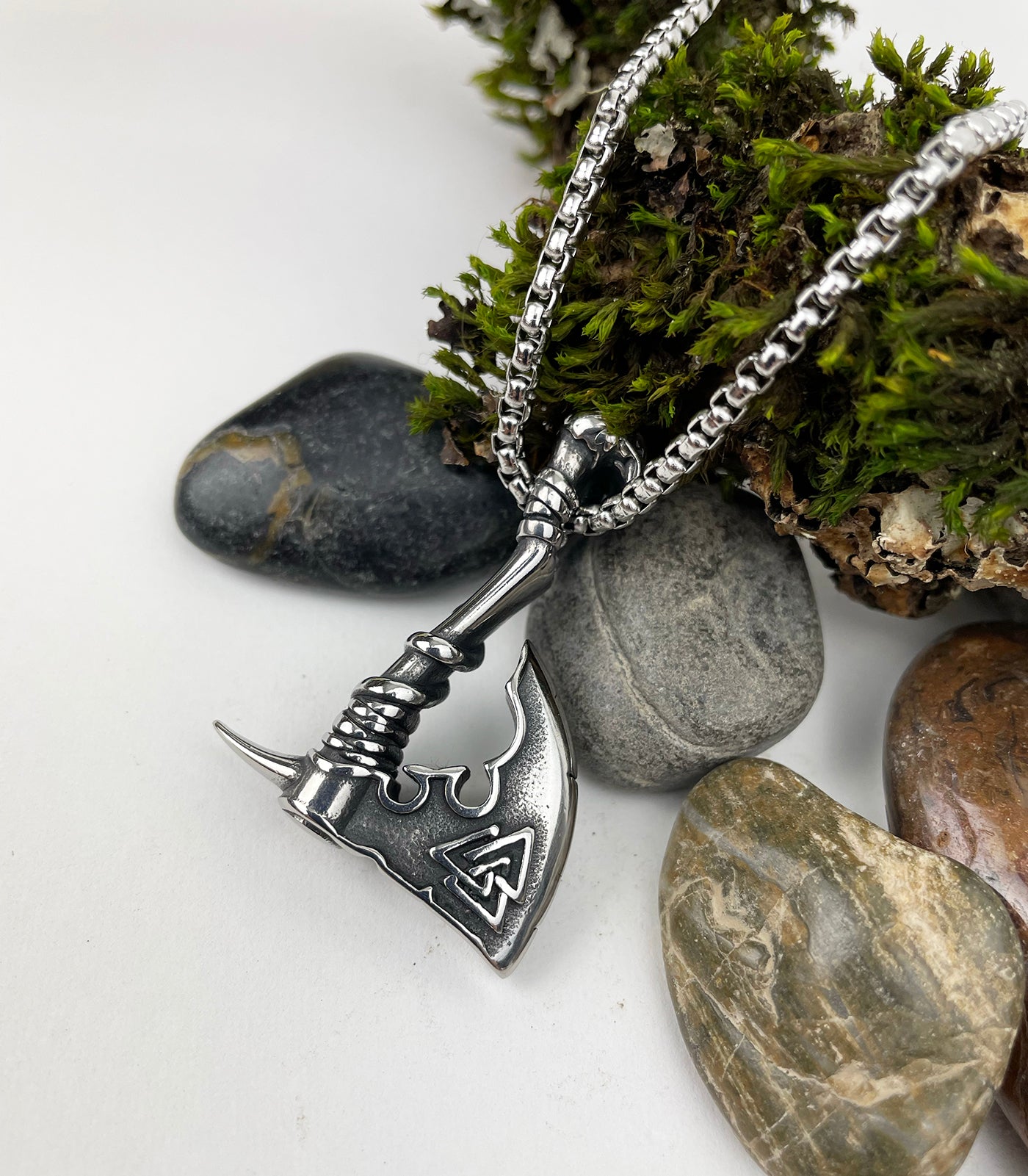 Axe of Forseti with Valknut Stainless Steel Pendant