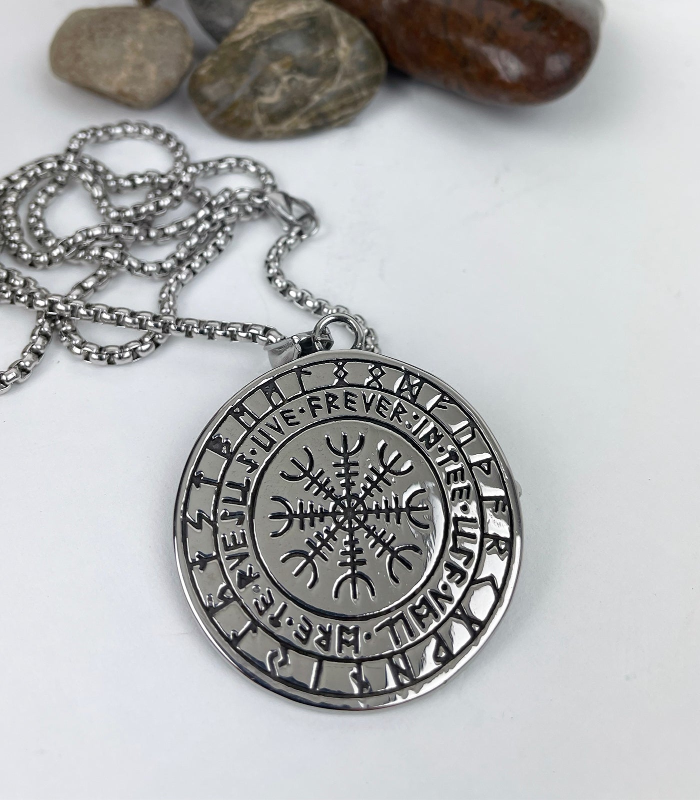 Celtic Raven on Perch with Aegishjalmur Stainless Steel Pendant