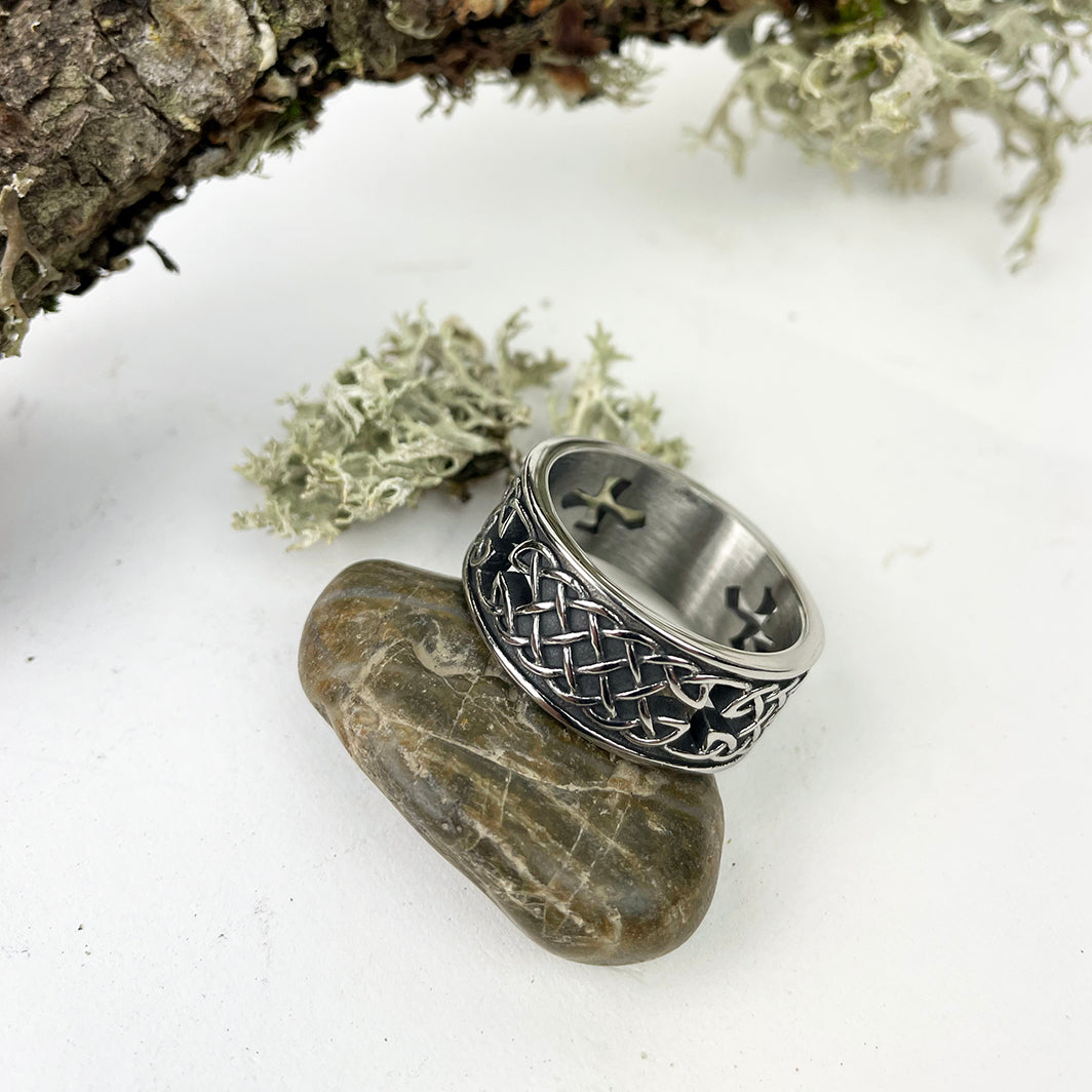 Celtic Knot Band with Cutout Cross Band Ring