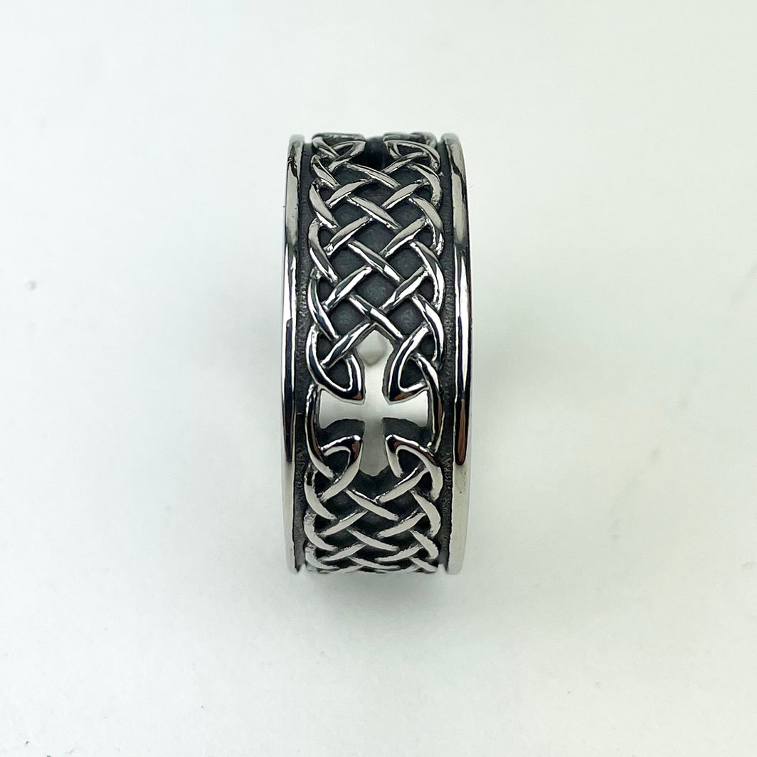Celtic Knot Band with Cutout Cross Band Ring