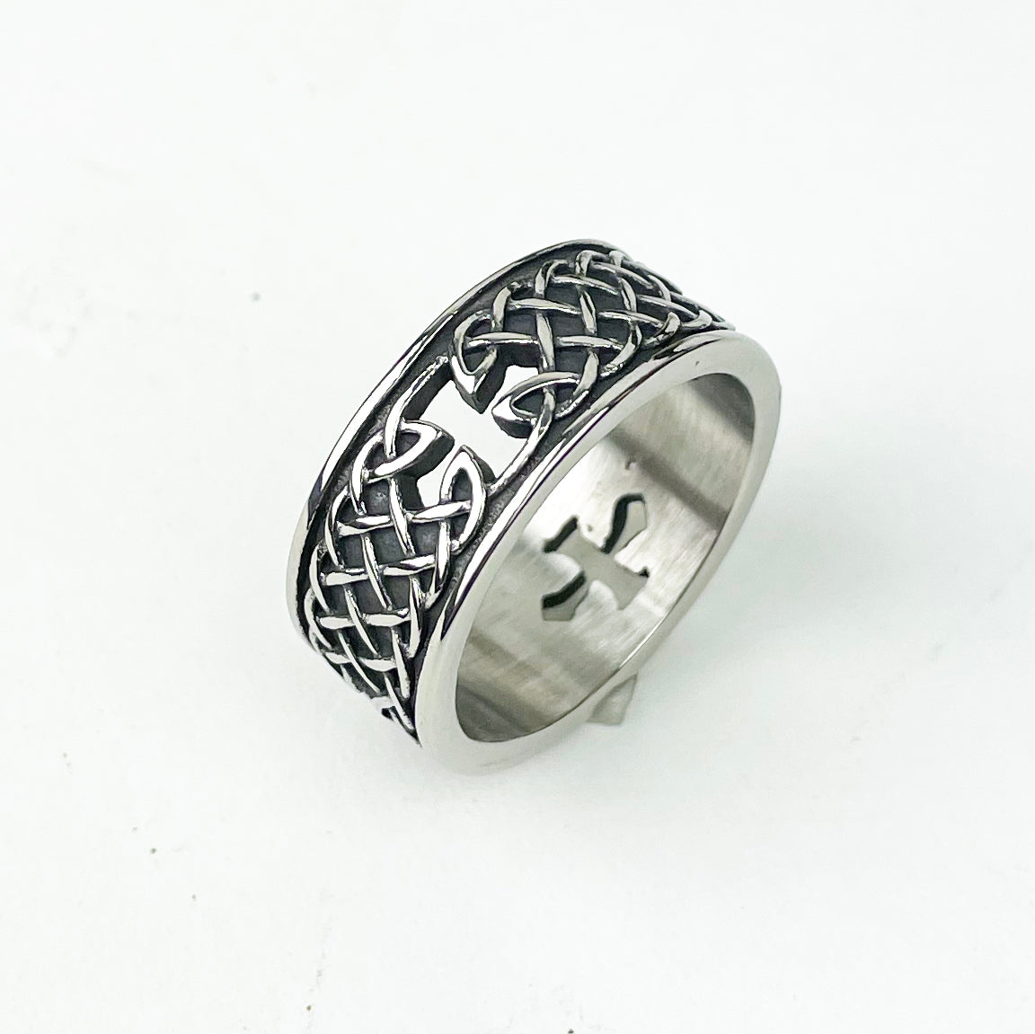 Celtic Knot Band with Cutout Cross Band Ring
