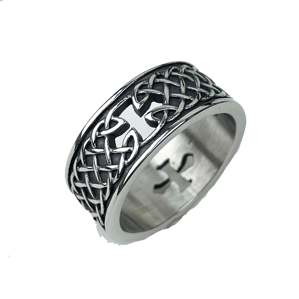 Celtic Knot Band with Cutout Cross Details