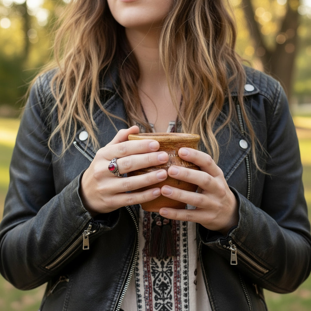 Woman's ring with red oval stone