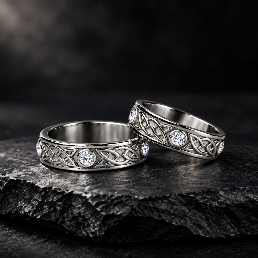 Our Exclusive! Celtic Knot and Faceted Crystals Ring Band