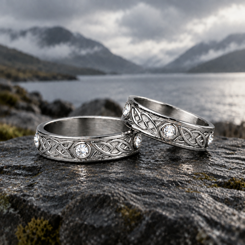 Our Exclusive! Celtic Knot and Faceted Crystals Band Ring
