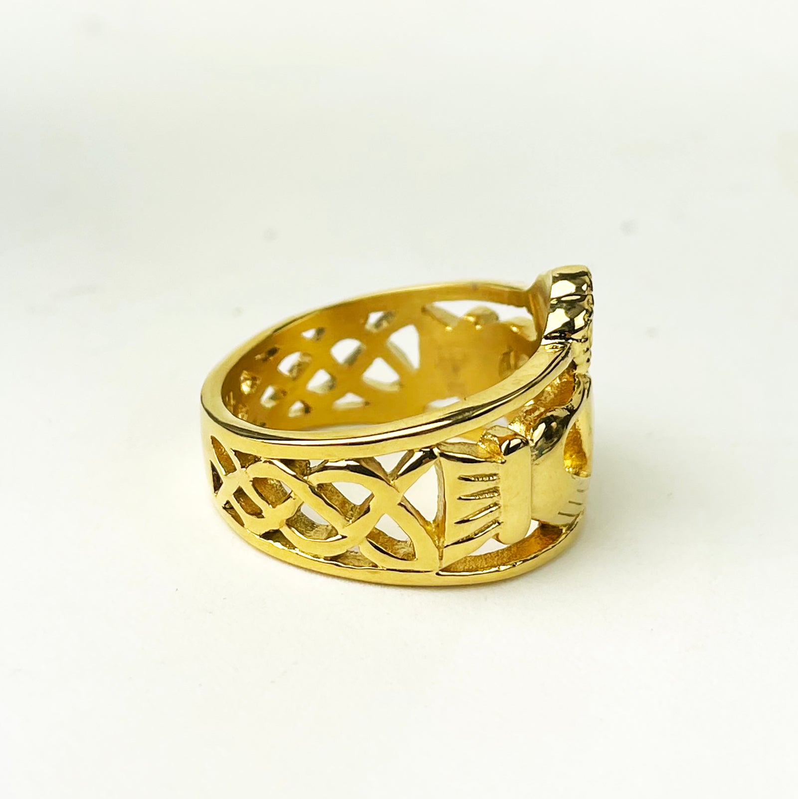 Claddagh with Celtic Knot Sides in Gold Stainless Steel