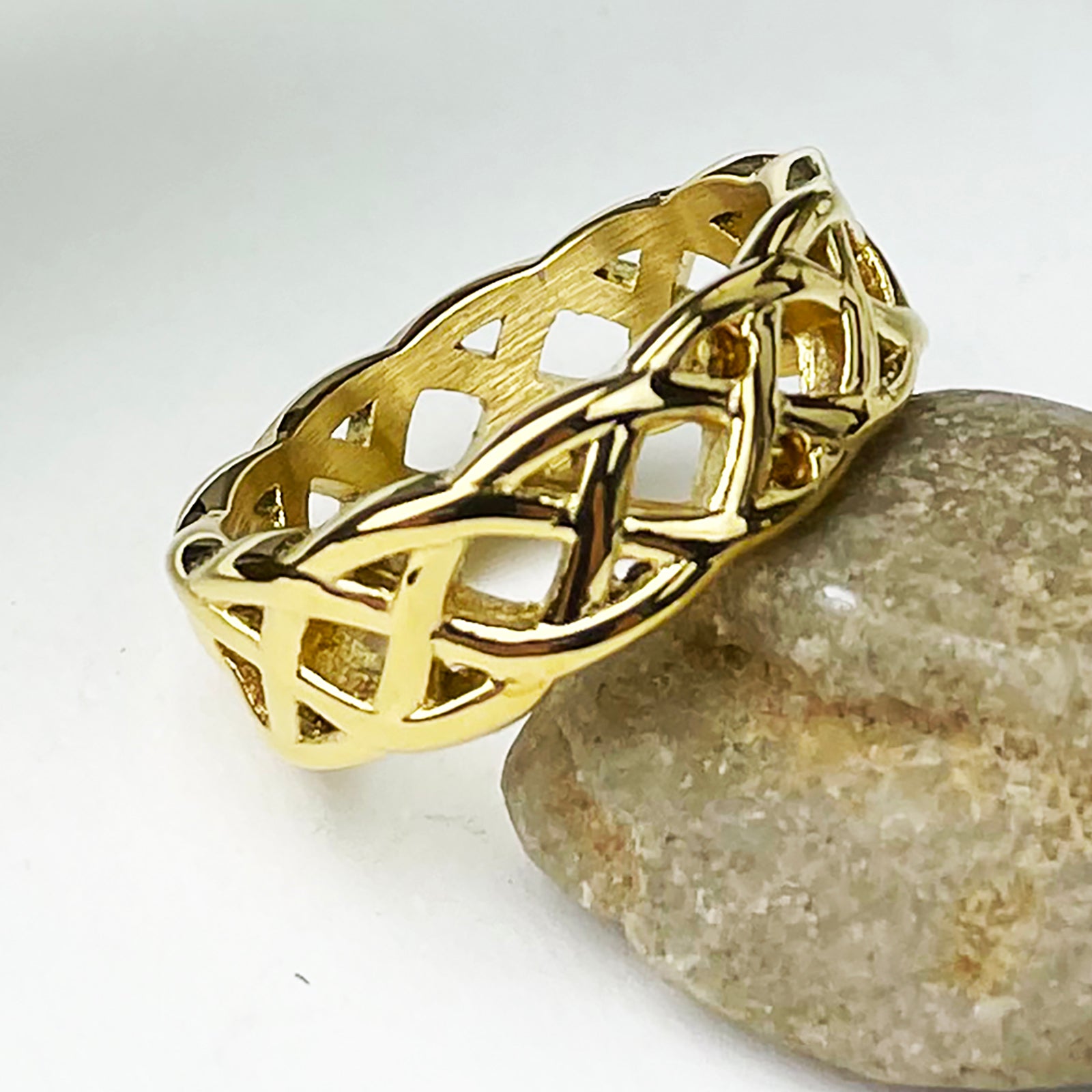 Open Celtic Knot Ring Band with Gold Stainless Steel