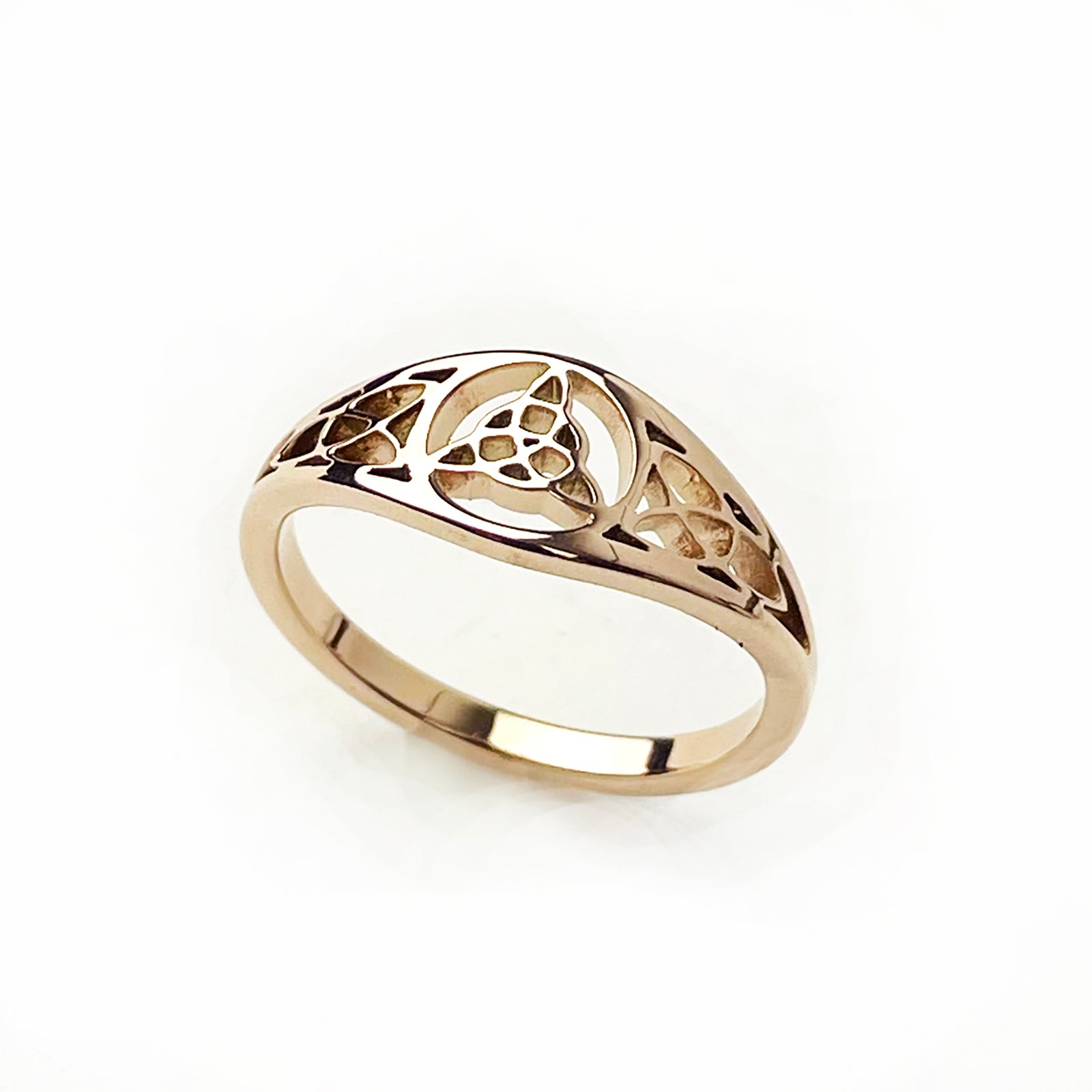 Woman's Fancy Trinity Knot Ring in Rose Gold Stainless Steel