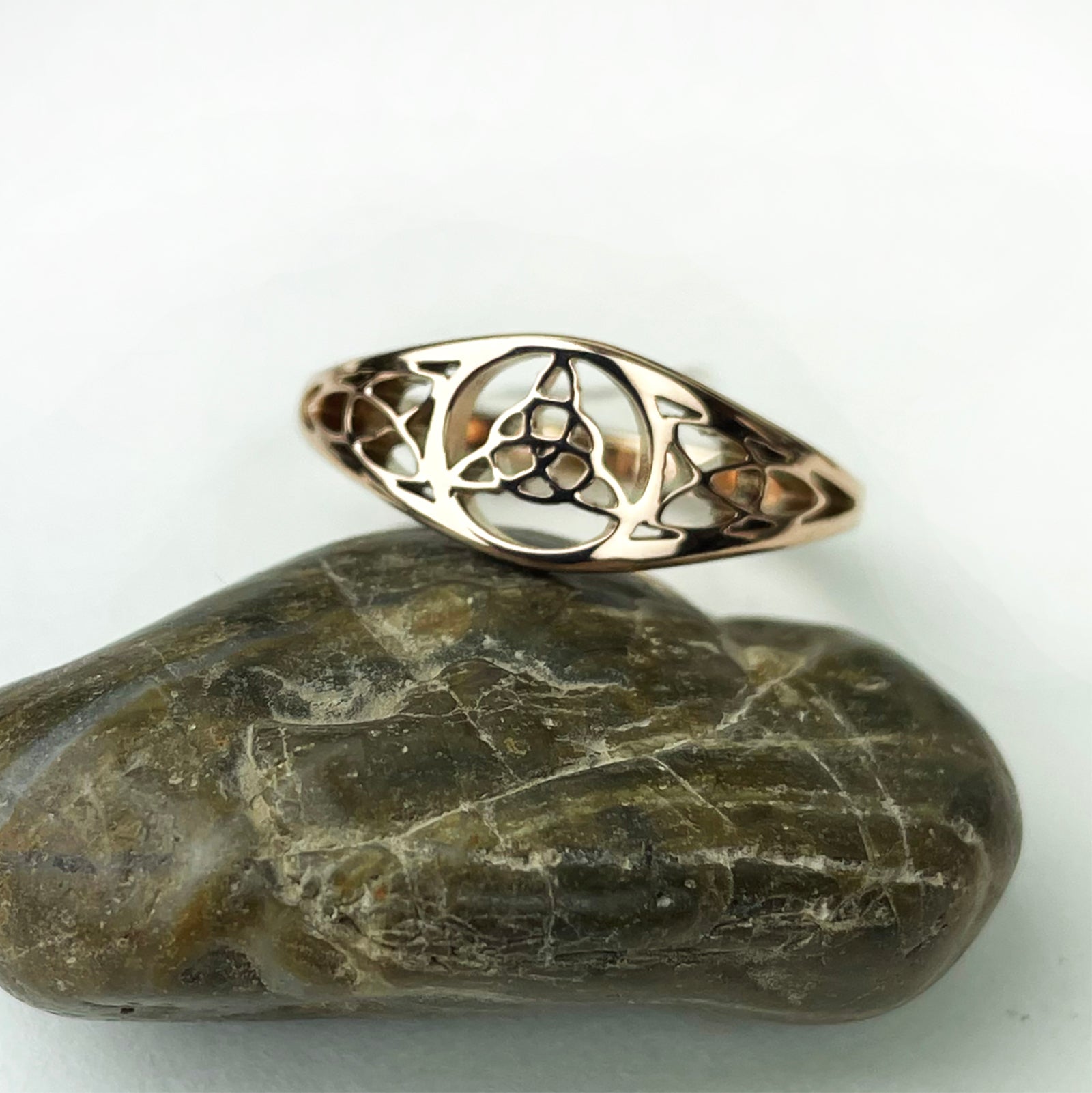 Woman's Fancy Trinity Knot Ring in Rose Gold Stainless Steel