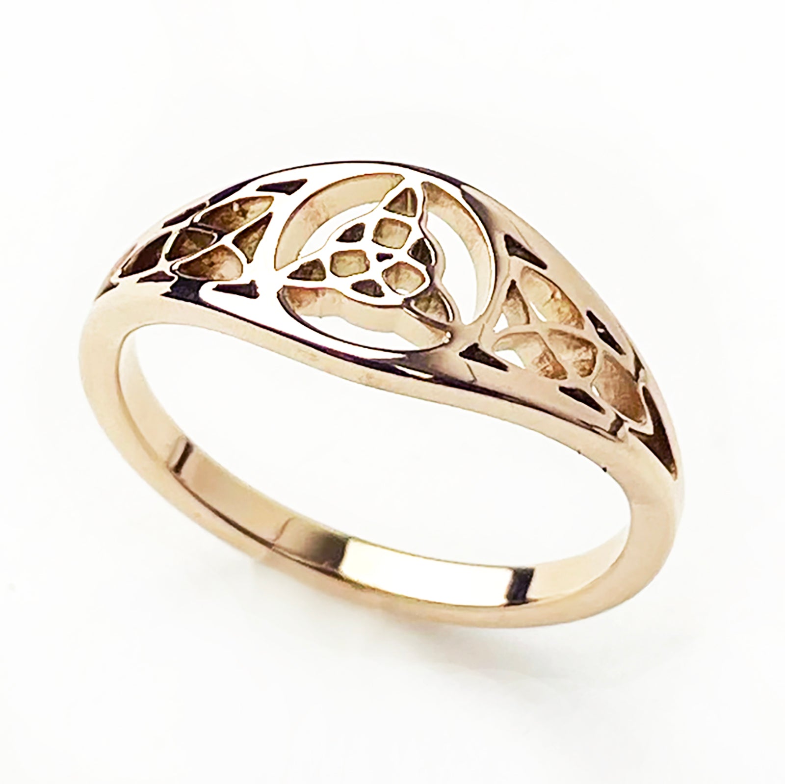 Woman's Fancy Trinity Knot Ring in Rose Gold Stainless Steel