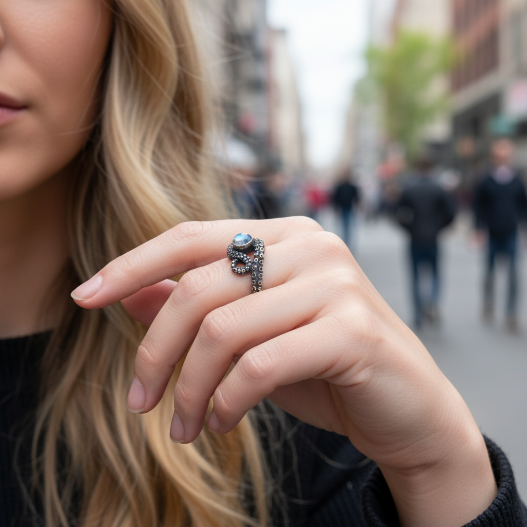 Kraken with Blue Stone Ring