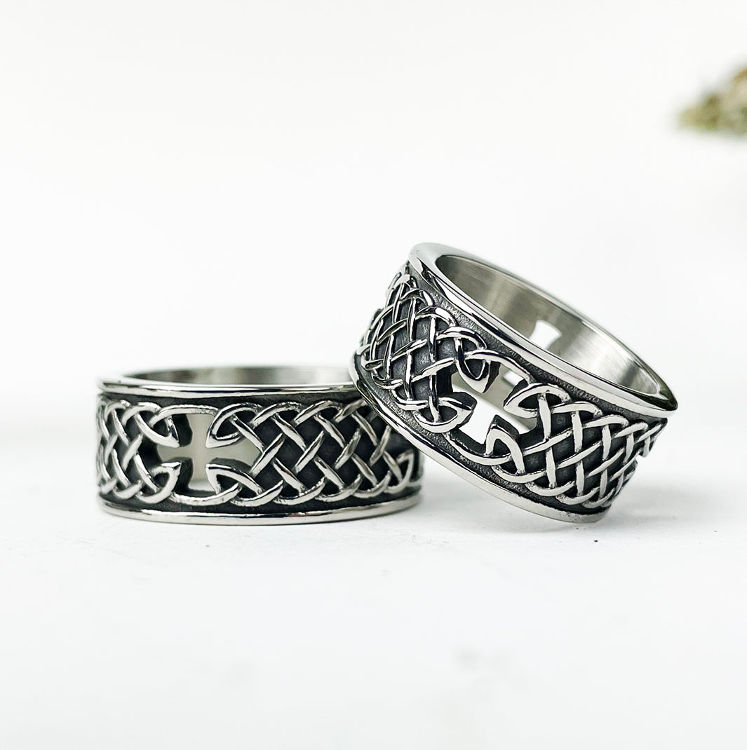Celtic Knot Band with Cutout Cross Band Ring
