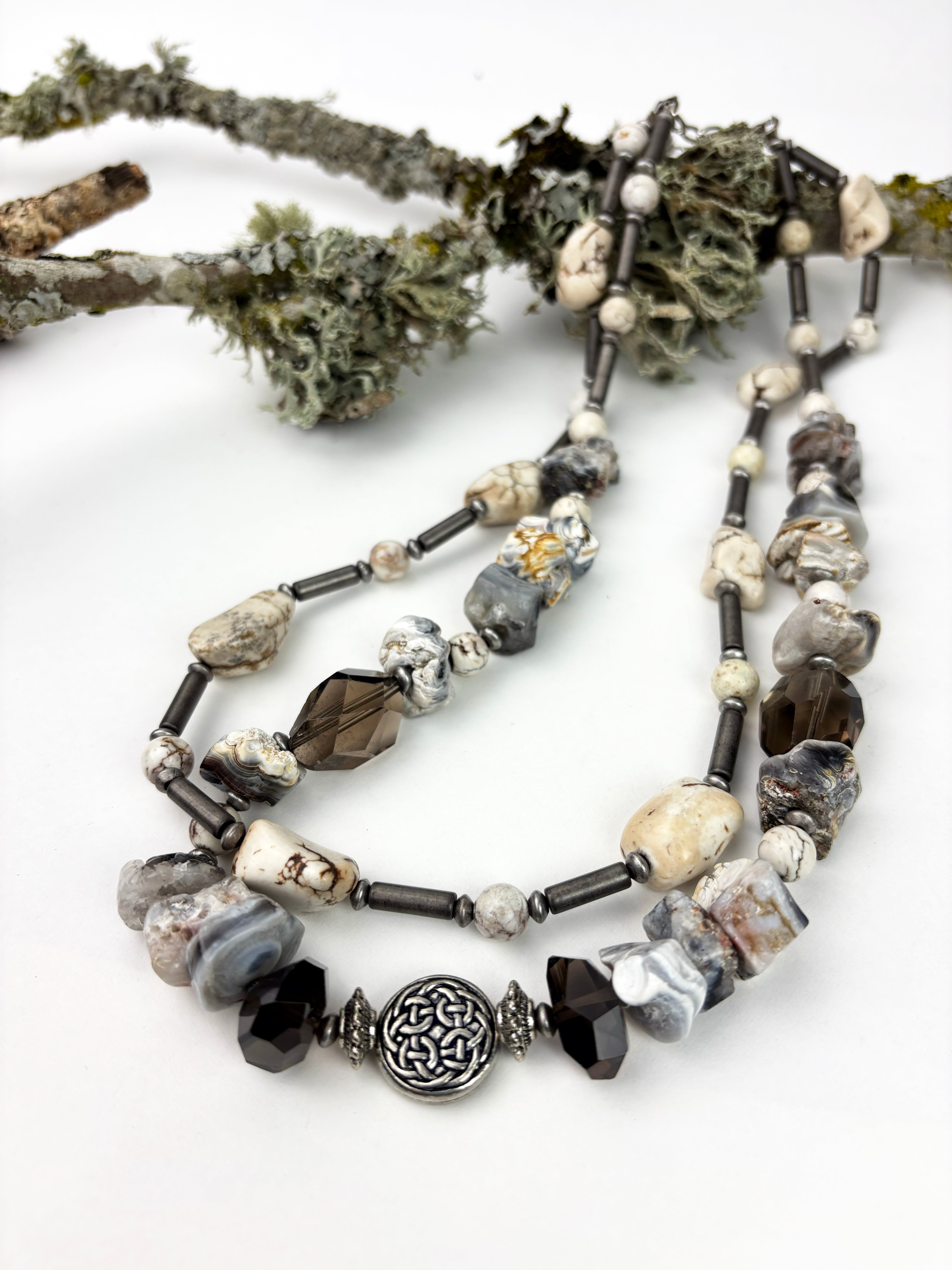 Freeform Smoky Quartz with Howlite Double Strand Necklace