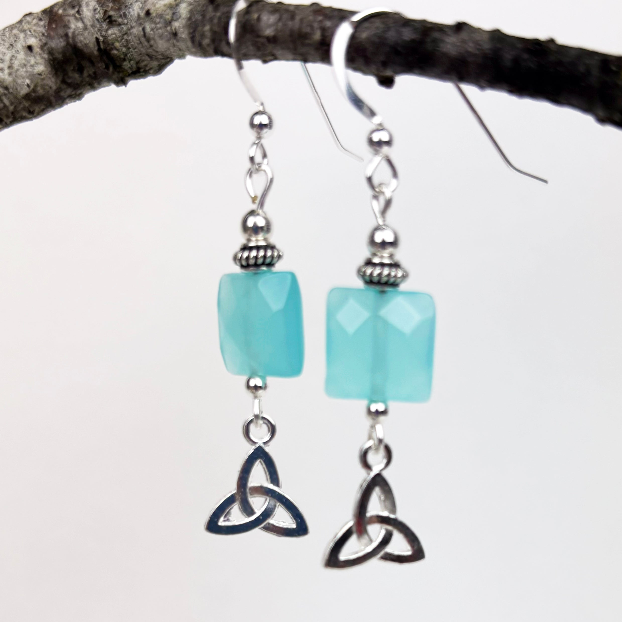 Square Faceted Chalcedony with Trinity Knot