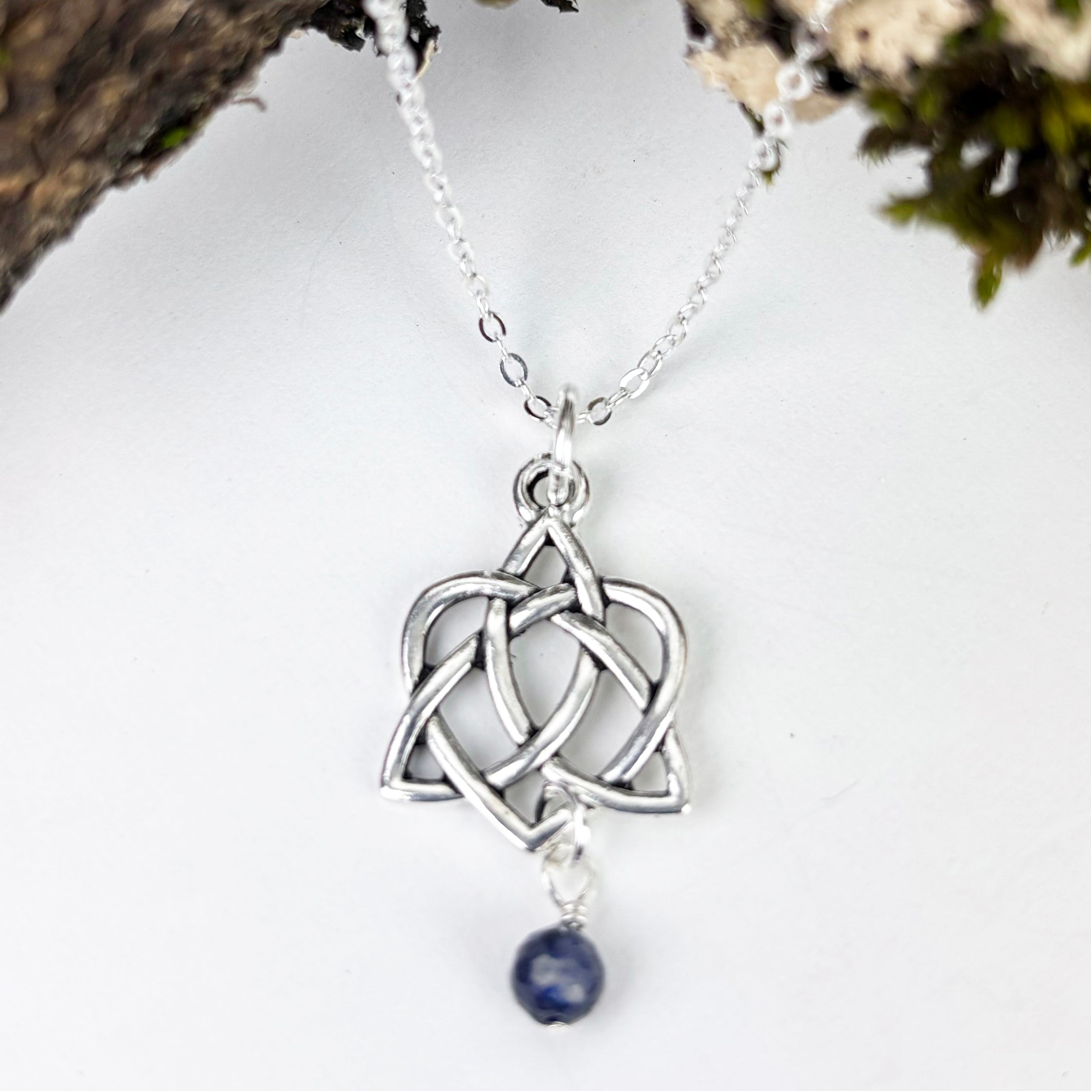 Sapphire Gemstone Celtic knot with Intwined Heart