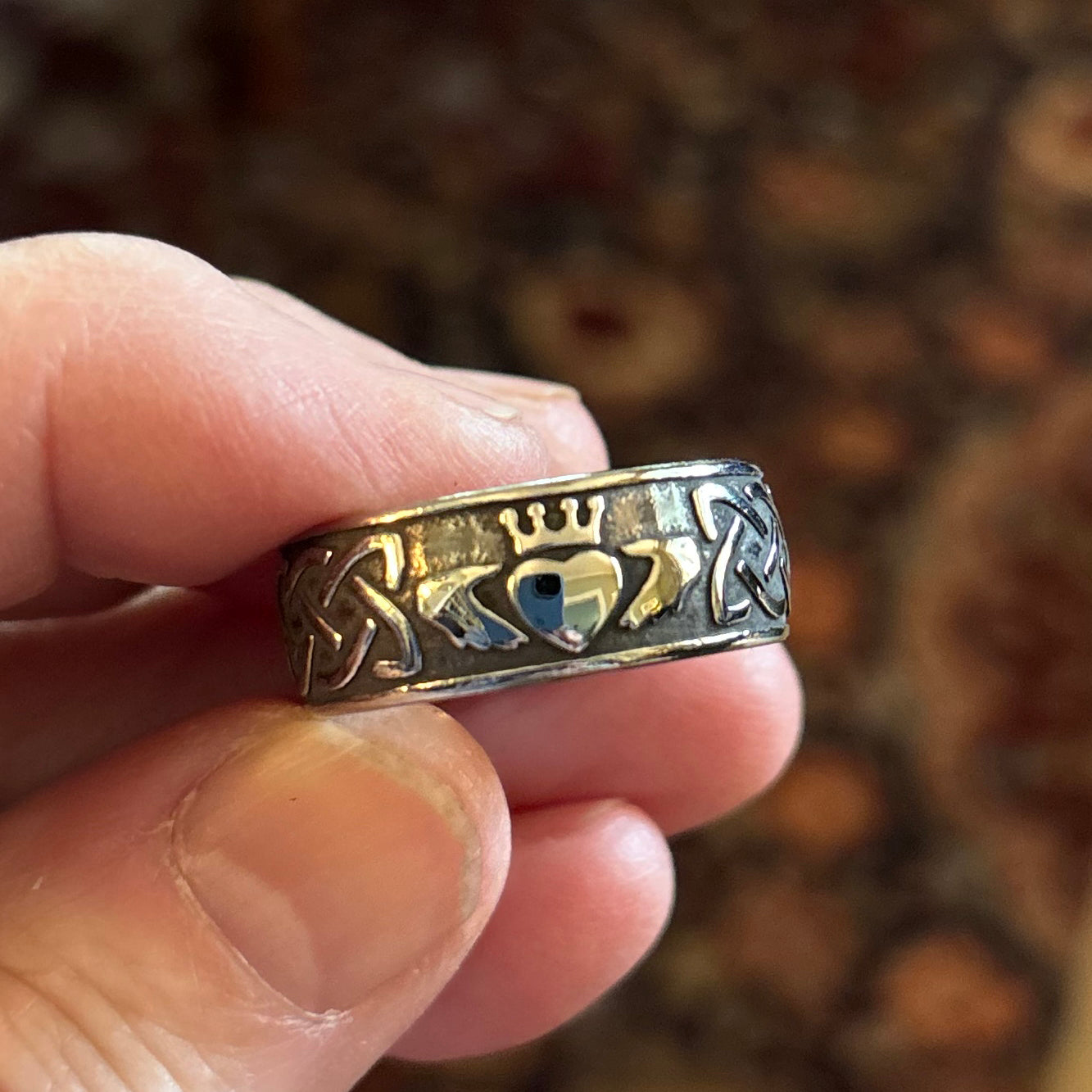 Wide Claddagh and Celtic Knot Ring Band