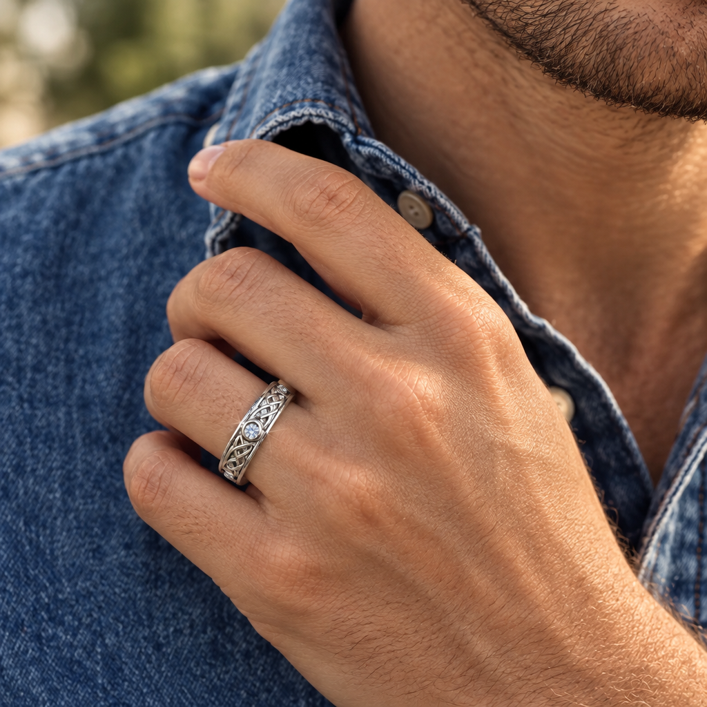 Our Exclusive! Celtic Knot and Faceted Crystals Ring Band