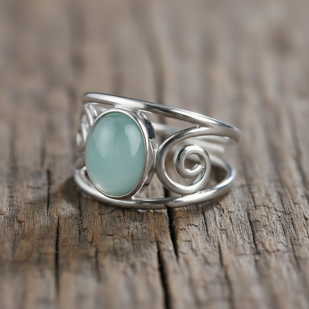 Goddess Spiral with Oval Aquamarine Center Stone Ring