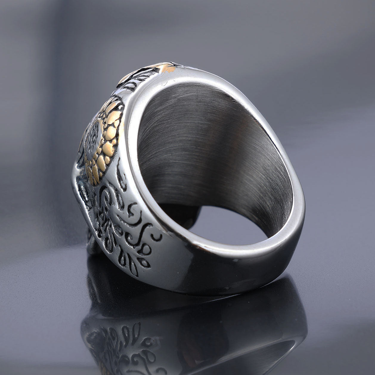 Gold and Silver Day of the Dead Skull Ring