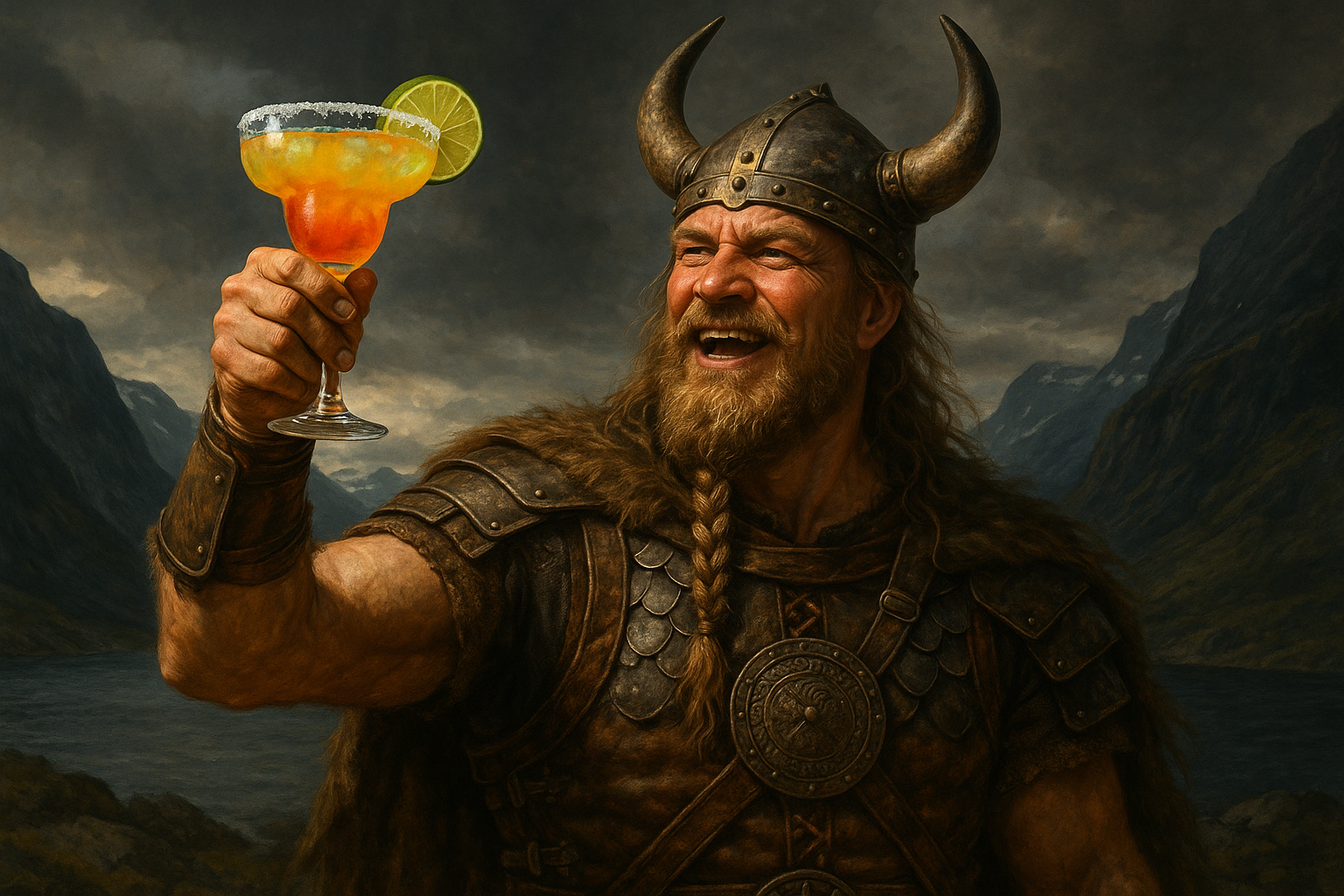 viking warrior shipping a margarita drink