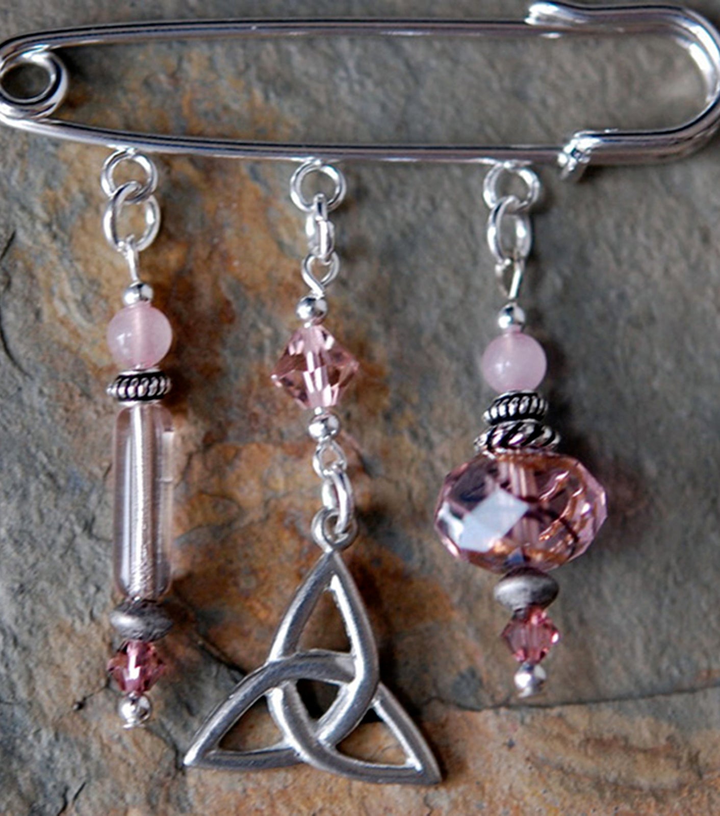 Rose Quartz with Celtic Trinity Pin