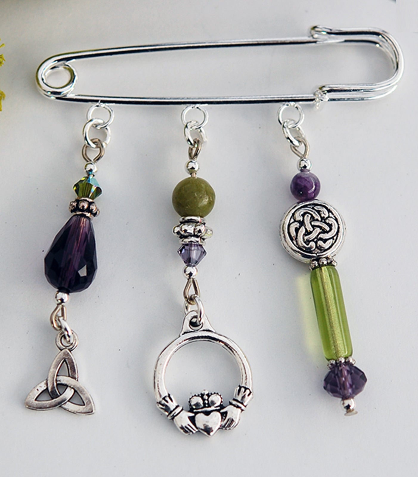 Amethyst and Connemara Irish Claddagh Pin
