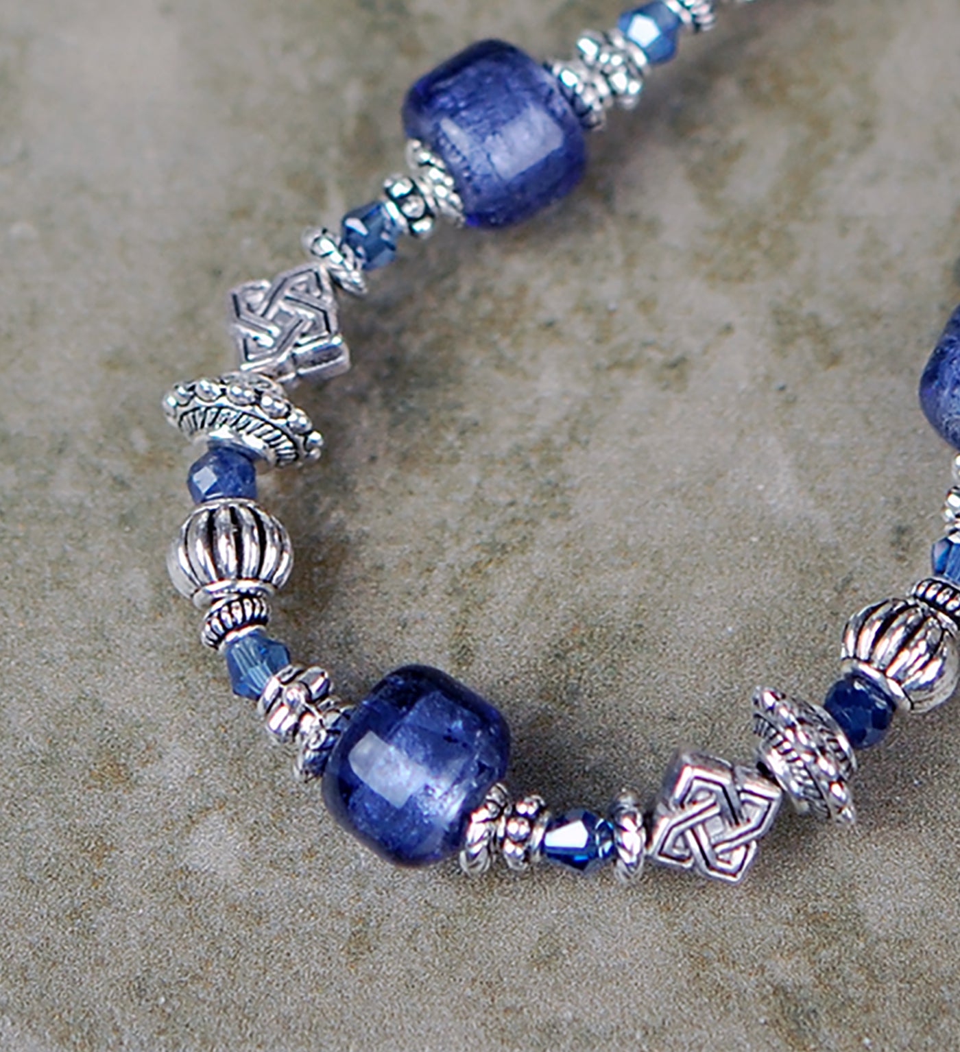 Necklace with Lampwork Beads and Sapphire Gemstones