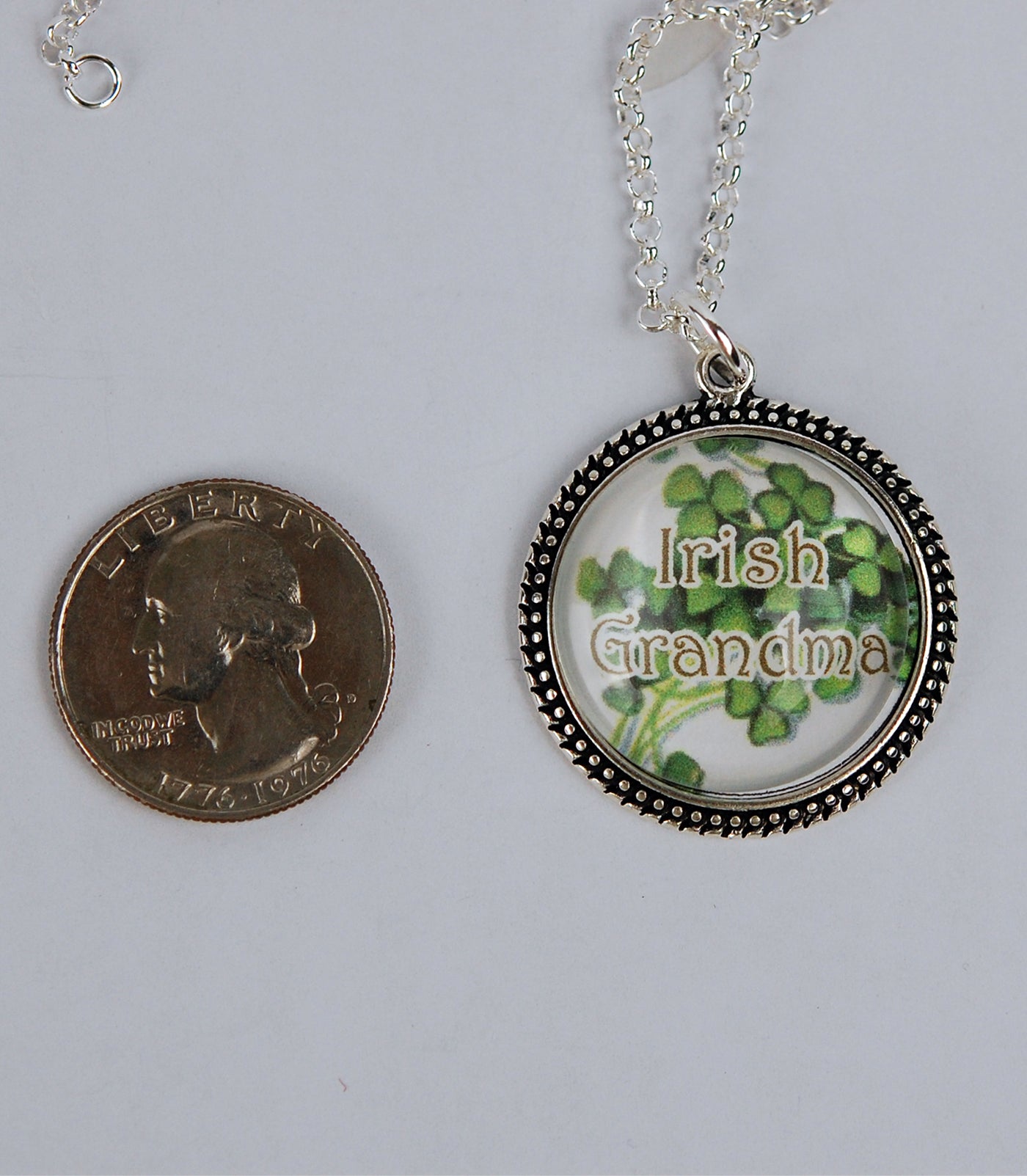 "Irish Grandma" with Shamrocks in Beaded Bezel Pendant