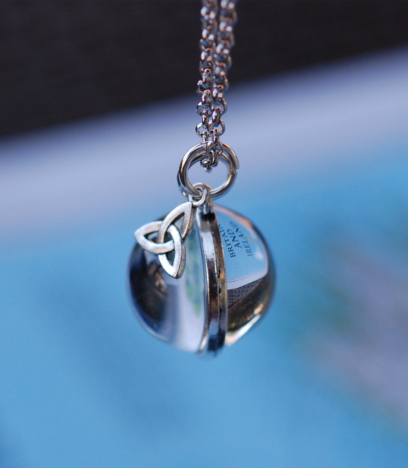 Glass Globe with Ireland Map and Shamrocks Pendant