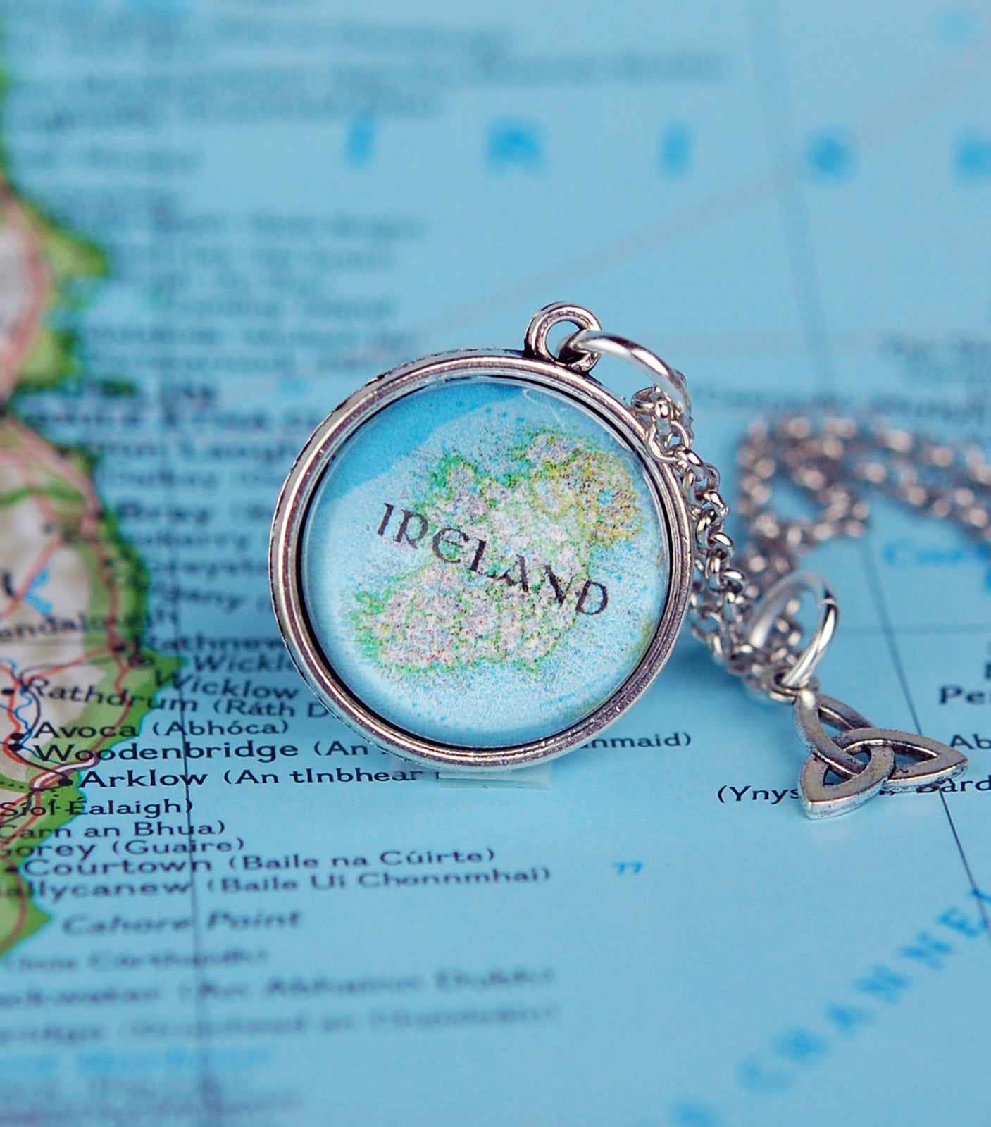 Glass Globe with Ireland Map and Shamrocks Pendant