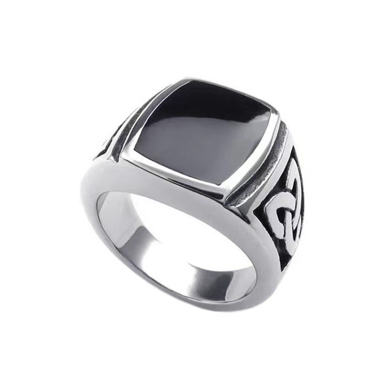Black Enamel with Celtic Trinity Side Knots Ring