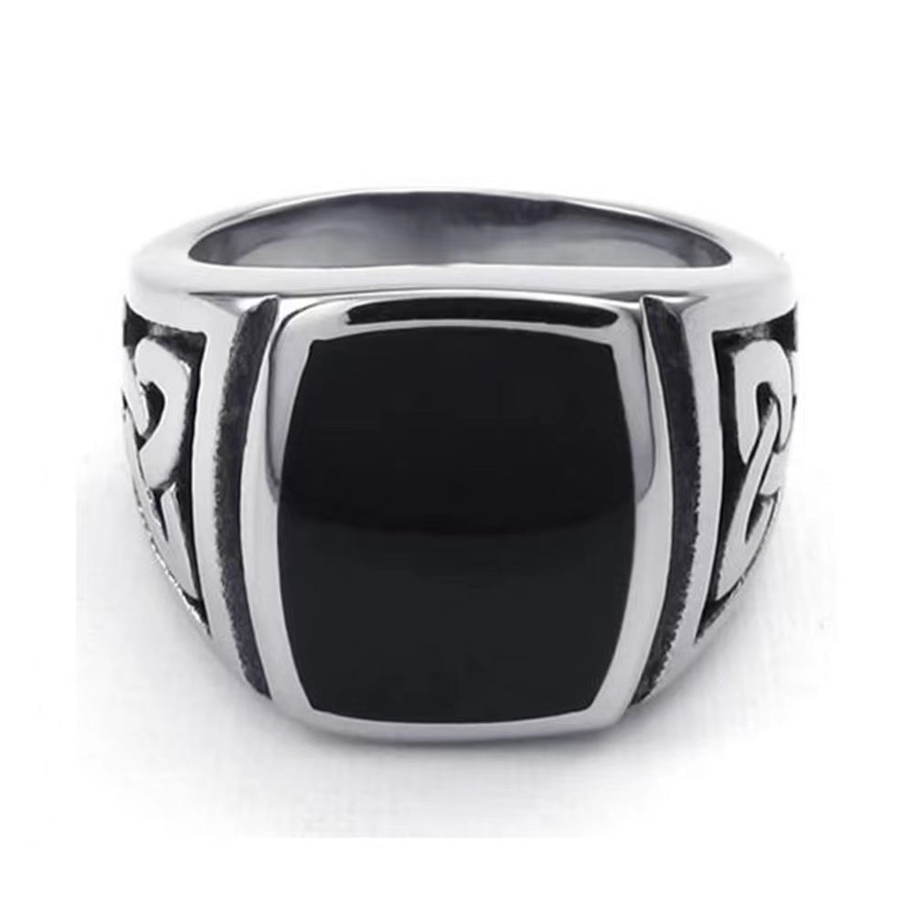 Black Enamel with Celtic Trinity Side Knots Ring